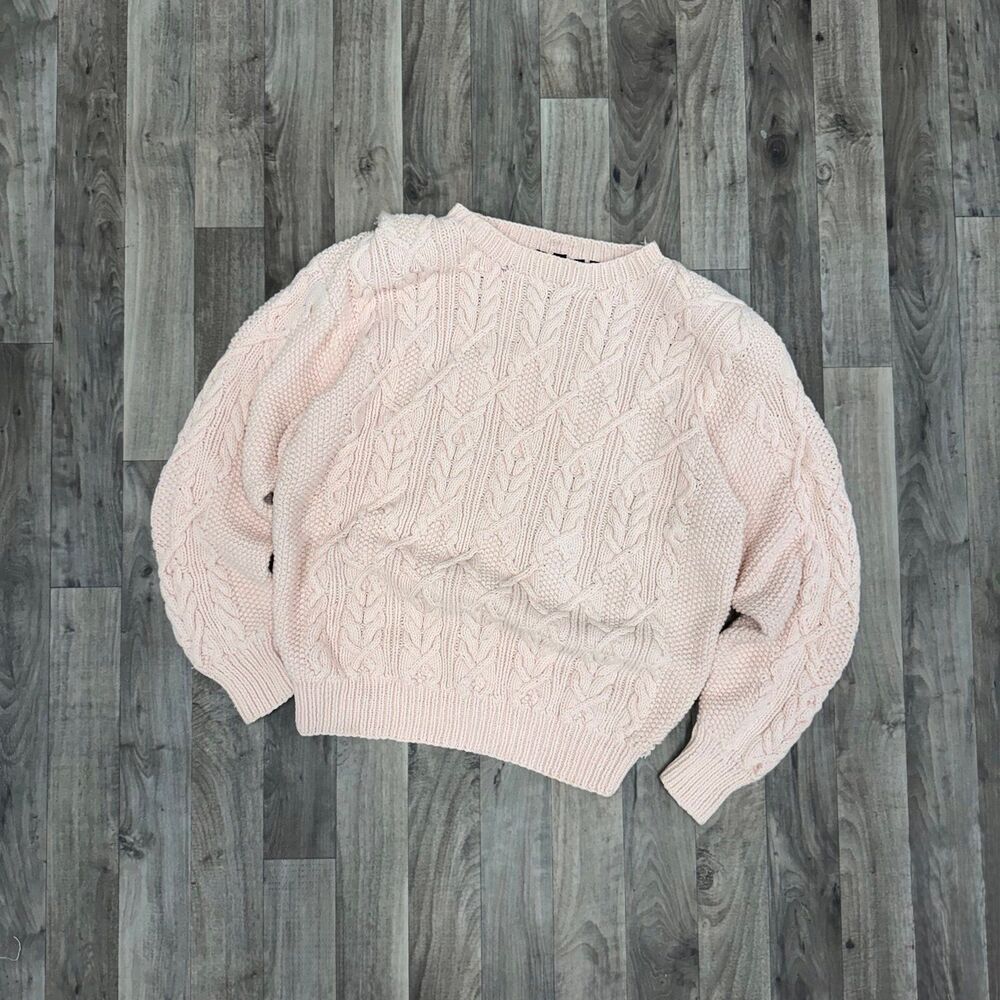 Vintage Nordstrom Handknit cableknit light pink chunky sweater